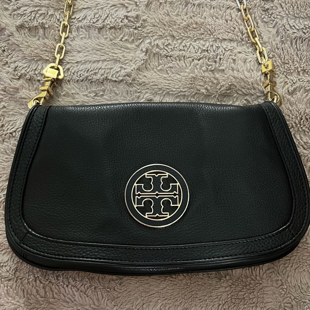 Tory Burch Black and Gold Chain Logo crossbody.